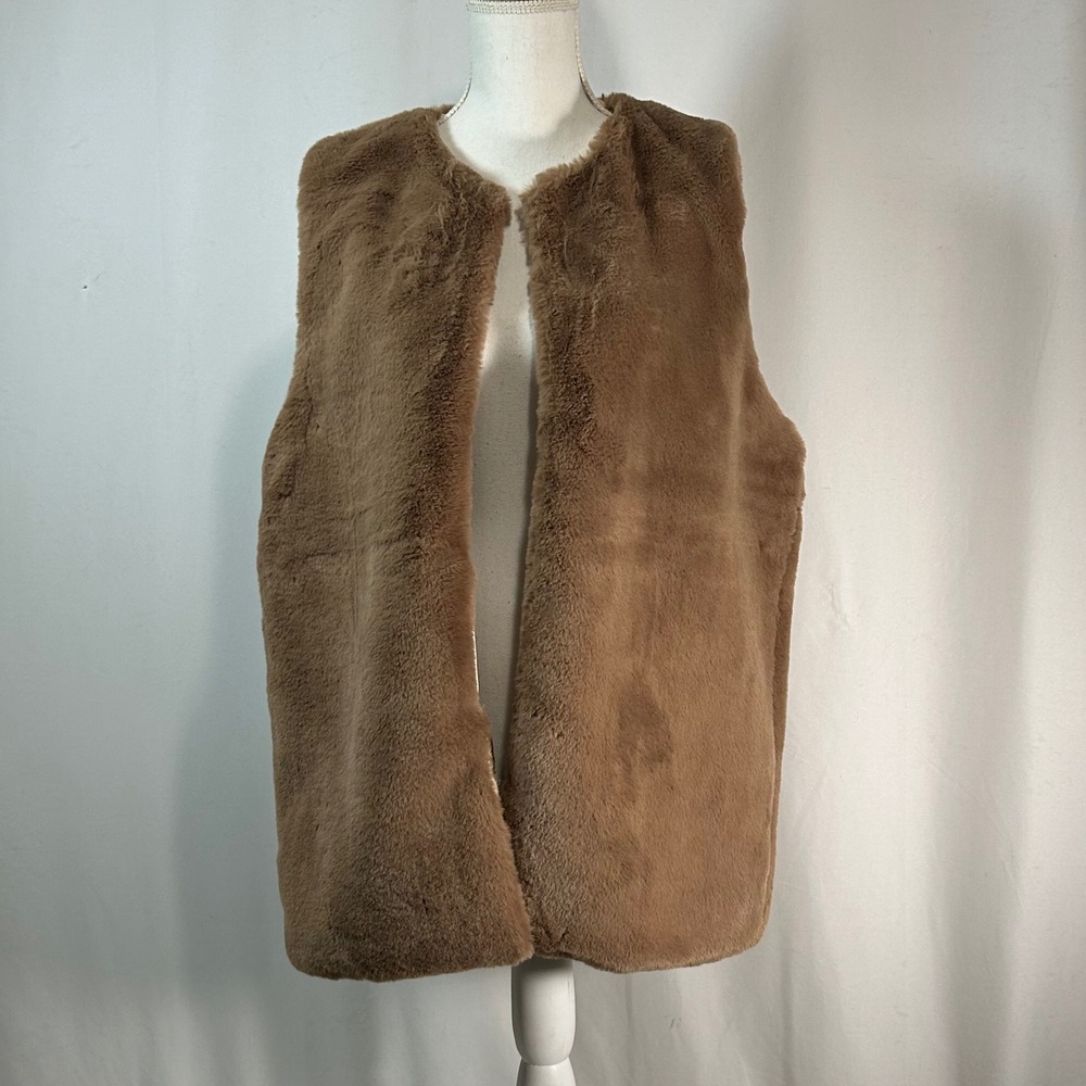 Nordstrom Rack Faux‎ Fur Vest Womens OS Brown Open Front Lined Luxury Layering